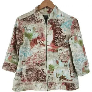 Additions by Chico's Full Zip Patterned Mock Neck Jacket Women's Size 1 Or M
